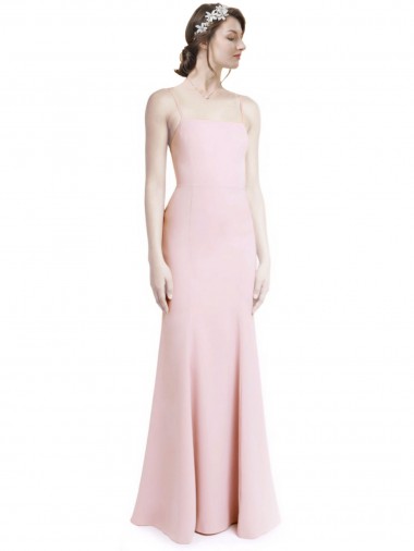 Square Neck Criss Cross Open Back Slim Crepe Prom Dress with Spaghetti Straps UK Clearance