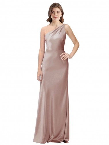 One Shoulder Black-Tie Floor Length Long Stretch Satin Prom Dress UK Clearance