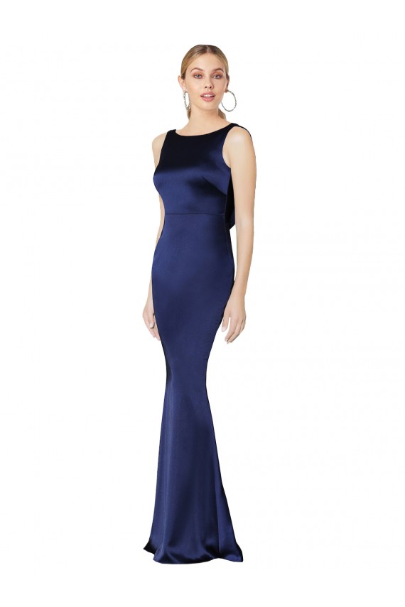 Sheath High Neck Stretch Satin Prom Dress Low Back UK Clearance