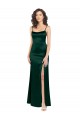 Long Slim Scoop Neck Stretch Satin Prom Dress with Open Back UK Clearance