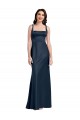 Square Neck A-Line Long Stretch Satin Prom Dress with Wide Straps UK Clearance