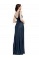 Square Neck A-Line Long Stretch Satin Prom Dress with Wide Straps UK Clearance