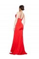 Low Back Cowl Neck Stretch Satin Prom Dress with High Side Slit UK Clearance
