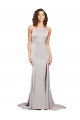 High Neck Low Back Long Full Length Stretch Satin Prom Dress UK Clearance