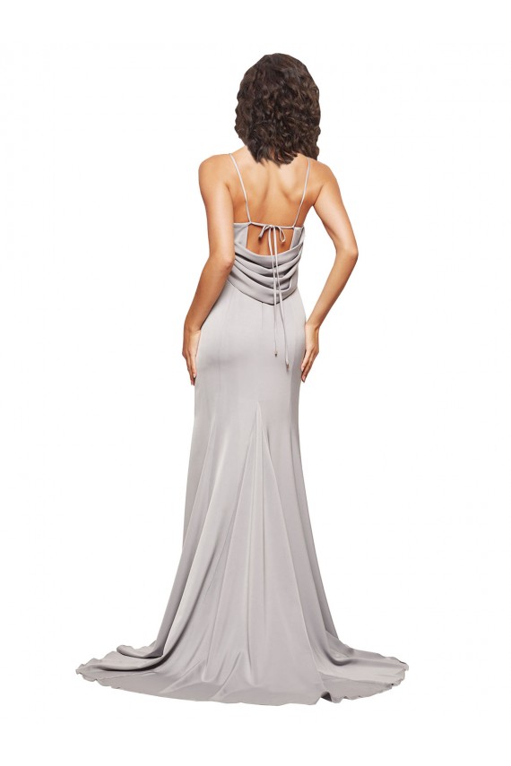 High Neck Low Back Long Full Length Stretch Satin Prom Dress UK Clearance