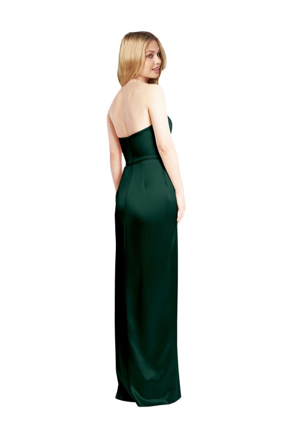 Scooped Strapless Neckline Stretech Satin Prom Dress with Side Slit UK Clearance