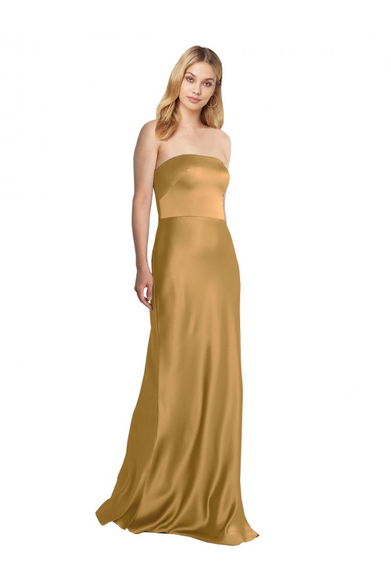 Sleek Strapless Long A-Line Stretch Satin Prom Dress UK Clearance
