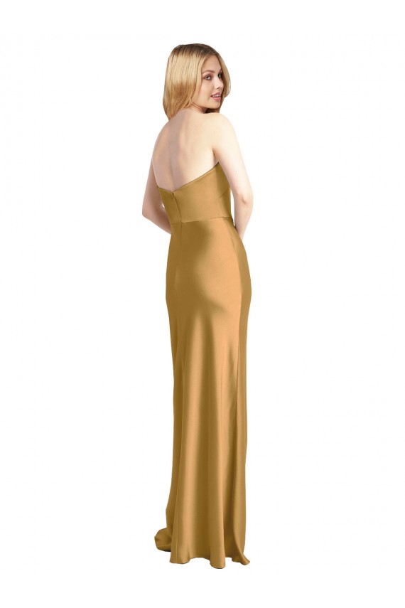 Sleek Strapless Long A-Line Stretch Satin Prom Dress UK Clearance
