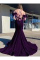 Cold Shoulder Sleeveless Long Court Train Velvet Sequin Prom Dress UK Clearance