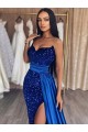 Sweetheart Sleeveless Long Sweep Train Velvet Sequin Prom Dress with Slit UK Clearance