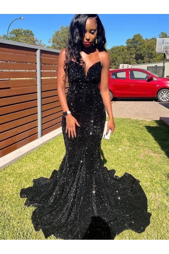 Mermaid Sweetheart Sleeveless Long Floor Length Velvet Sequin Prom Dress UK Clearance