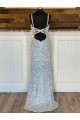 V-Neck Sleeveless Long Sweep Train Velvet Sequin Prom Dress UK Clearance