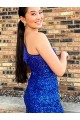 One Shoulder Sleeveless Short Velvet Sequin Royal Blue Prom Dress UK Clearance