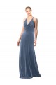 Halter Cowl Neck Long A-Line Velvet Prom Dress with Keyhole Back UK Clearance