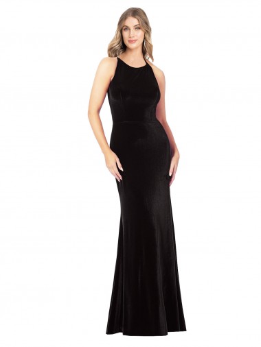 Vintage Velvet High Neck Prom Dress with Strappy Back UK Clearance