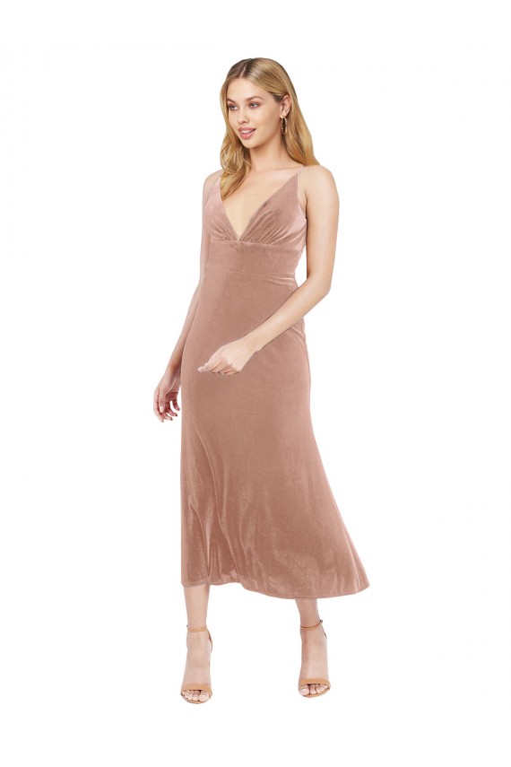 Midi Length Short V-Neck Velvet Cocktail Prom Dress / Homecoming Dress with Notched Neckline UK Clearance