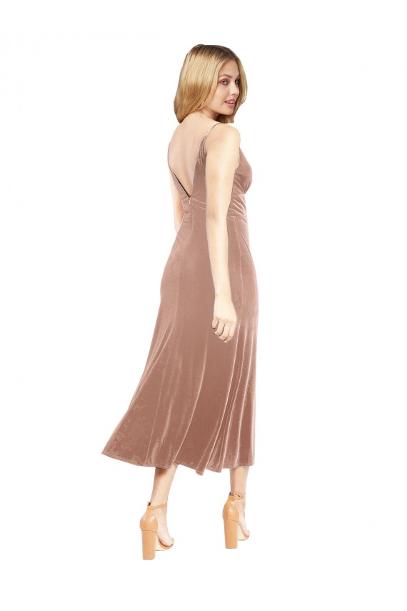Midi Length Short V-Neck Velvet Cocktail Prom Dress / Homecoming Dress with Notched Neckline UK Clearance