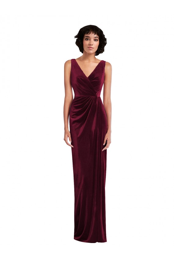 Draped Skirt Faux Wrap Velvet Maxi Prom Dress UK Clearance