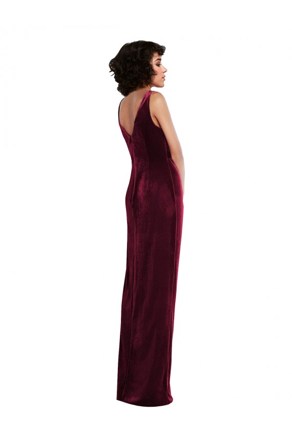 Draped Skirt Faux Wrap Velvet Maxi Prom Dress UK Clearance
