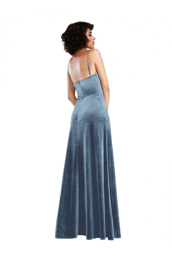 Sleek Cowl Neck Velvet Maxi Prom Dress with Pockets UK Clearance