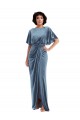 Flutter Sleeve Open Back Velvet Maxi Prom Dress with Pockets & Draped Wrap Skirt UK Clearance