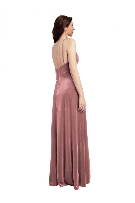 Low Scoop Back Long V-Neck Velvet Slip Prom Dress UK Clearance