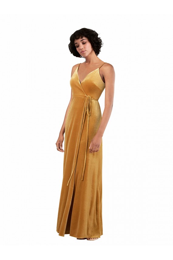 Romantic Velvet Floor Length Prom Dress with Wrap Detail UK Clearance
