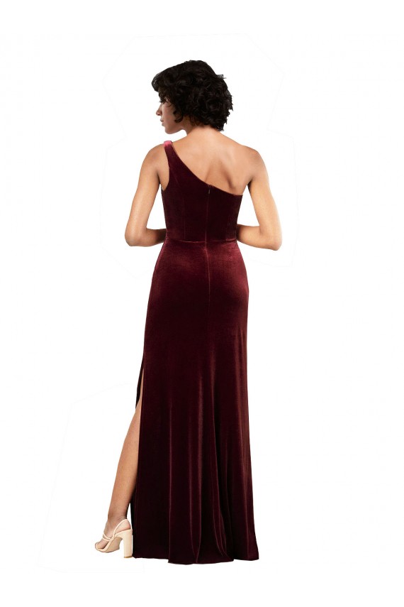 One Shoulder Floor-Length Velvet Prom Dress UK Clearance