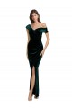 Long Asymmetric Neckline Ruched Velvet Prom Dress UK Clearance