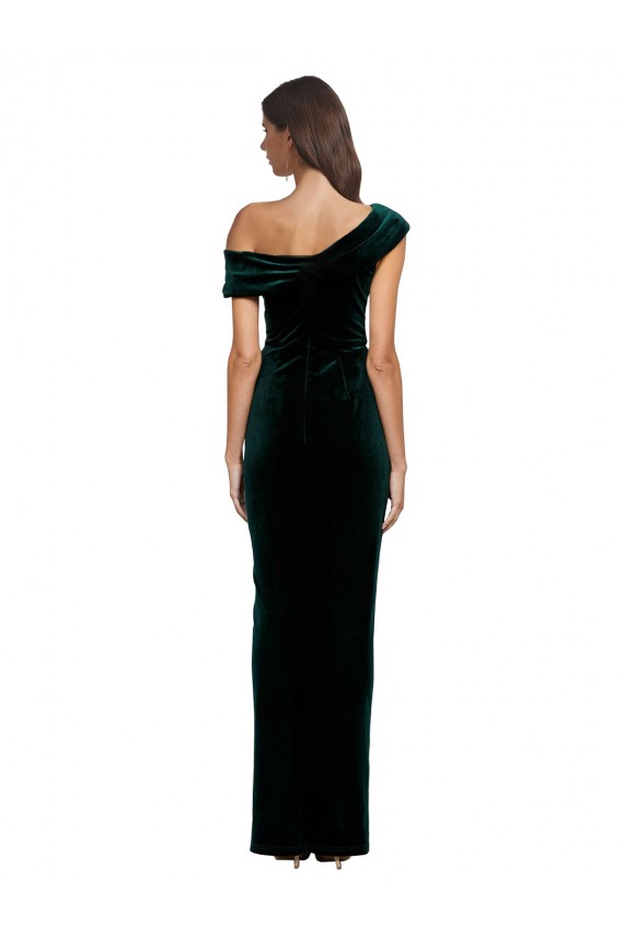 Long Asymmetric Neckline Ruched Velvet Prom Dress UK Clearance
